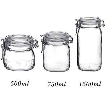 Imagem de Conjunto com 3 Potes de vidro com tampa hermético Fido Rocco Bormioli - 1 500ml + 1 750ml + 1 1500ml (1,5 Litro)