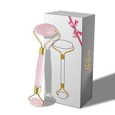 Imagem de (Rose Quartz - Pink) - Anti Ageing Jade Roller Therapy - 100% Natural Jade Facial Roller Double Neck Healing Slimming Massager - Real Authentic Quartz Gemstone for Wrinkles and Puffiness Relief Rose Quartz Cold Stone Massage