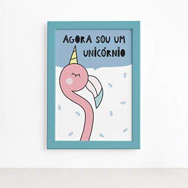 Imagem de Quadro Quarto Bebê Flamingo Unicórnio Mold Azul 22x32cm