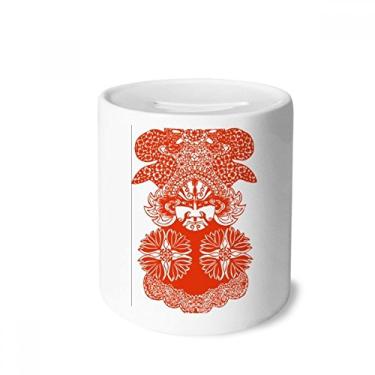 Imagem de DIYthinker Caixa para dinheiro vermelha da ópera de Pequim com corte de papel, caixa de cerâmica para presente de cofrinho