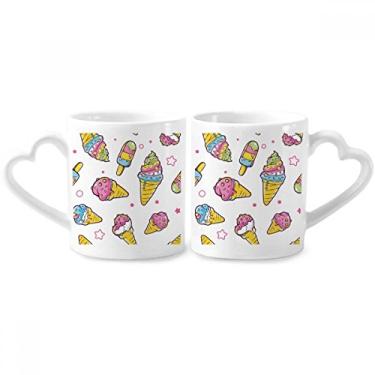 Imagem de Conjunto de canecas de porcelana para casal, sorvete e sorvete de açúcar rosa com alça de coração
