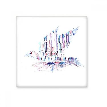Imagem de Multidão Carros arranha-céus aquarela azulejo de cerâmica brilhante decalque de tijolos esmaltados