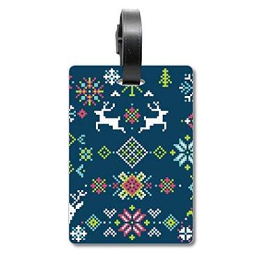 Imagem de Christmas Flower Deer Snow Pixel Mala de Bagagem Etiqueta de Bagagem Etiqueta de Bordado