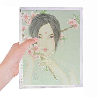 Imagem de Caderno de aquarela chinês de flor de pêssego com folhas soltas e diário recarregável