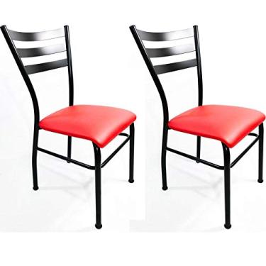 Imagem de Kit 2 Cadeiras de COZINHA com reforço preta assento vermelho - Poltronas do Sul