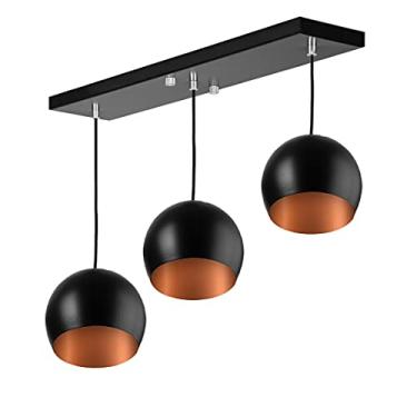 Imagem de Lustre Pendente Bola Triplo Base Retangular Preto/Cobre