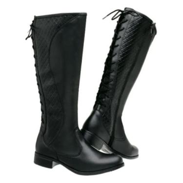 Imagem de Bota Montaria Plus Size Com Fechamento Em Atacador - Preto E Marrom -