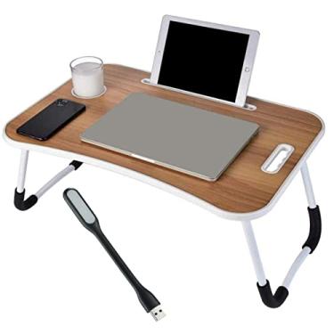 Imagem de Mesa Portátil Dobrável de Madeira Para Notebook Cama Sofá Home Office Refeição Estudar e Trabalhar Apoio Colo (Amadeirado)