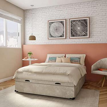 Imagem de MOBLY Base para Cama Box Casal Mabel com Baú Suede (47x138x188) Bege