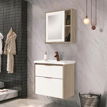 Imagem de Gabinete para Banheiro com Tampo 1 Gaveta 1 Porta Vêneto Móveis Bonatto Branco/madeira