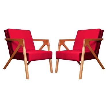 Imagem de Conjunto 2 Poltronas Monalisa Com Braços de Madeira Veludo Vermelho - LM DECOR
