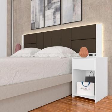 Imagem de Cabeceira Estofada Para Cama Queen Dubai Com Led Bra/mar- M. Arapongas Branco/marrom 04