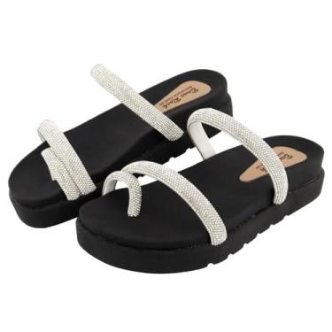 Imagem de Sandália Feminina Birken Papete Sola Alta Tiras Strass Brilhante Cristal