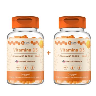Imagem de Vitamina D3 2000ui 120 Cápsulas, Tecnologia Importada, Tecnologia Americana, Ossos Fortes, Sistema imunológico, d, D3, Vitamina do Sol - 4 Health (2 Potes)