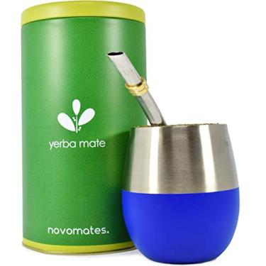 Imagem de Novomates [NOVO] Conjunto Mate Cup and Bombilla - Mate Gourd - Inclui xícara de chá de erva mate de aço inoxidável de parede dupla com canudo Stanley Steel Mate e recipiente de erva - xícara de chá