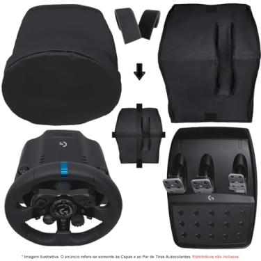 Imagem de Qualicapas Kit de Capas Protetoras para Volante, Base e Pedais G25 G27 G29 G920 G923 Simulador Gamer Logitech