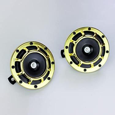 Imagem de Buzina de ar super alta buzina de carro 12V 140DB buzina de grade universal super alta novo esquema de cores legal modificação de motocicleta kit de buzinas de trem de eletricidade (cor: ouro, tamanho: 12V)