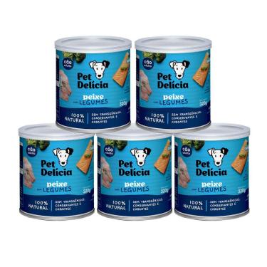 Imagem de KIT 5 Ração Úmida Natural Pet Delícia Cães Adultos Peixe Com Legumes 320g