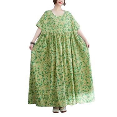 Imagem de Vestido casual com estampa floral estilo de viagem fino e macio mistura de algodão solto longo maxi vestido feminino, Floral 25en8, Tamanho Único