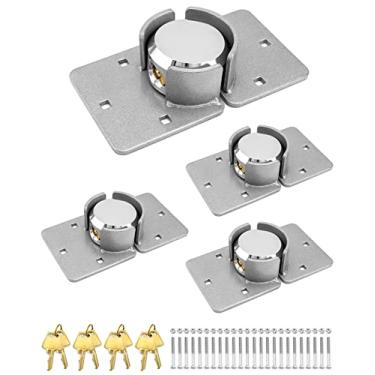 Imagem de QWORK Heavy Duty Puck Lock and Hasp, 4 Pack High Security Steel Hidden Shackle Keyed Different Padlocks with Keys for Trucks, Gates, Vans and Vending Machines