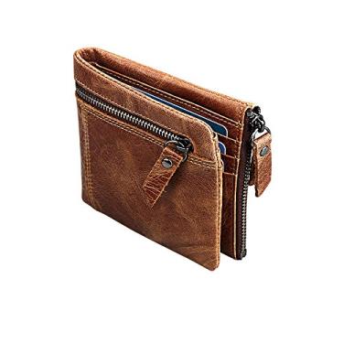 Imagem de Carteira masculina de couro, porta-cartão de crédito, bolso para moedas, carteira com proteção RFID, A, Standard size