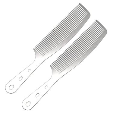 Imagem de 2 pentes de barbeiro de metal antiestáticos de aço inoxidável conjunto de pentes de corte de cabelo para salão de beleza masculino e feminino (2 peças de pente de ancinho)