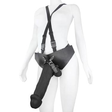 Imagem de Pênis Gigante e Grosso Flexível com Escroto e Cinta Valente 31 x 7,8cm Preto