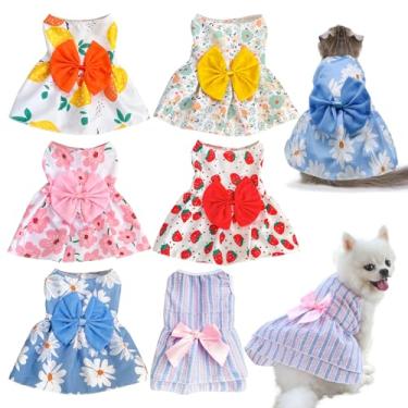 Imagem de KATOLK 6 peças de vestidos para cães pequenos, meninas, lindos vestidos de princesa, filhotes, gatinhos, com flores e laço para gatos de estimação, roupas para cães pequenos, saias femininas para