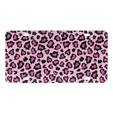 Imagem de GOSTONG Placa de carro com estampa de leopardo rosa metal para homens mulheres design elegante capa de placa de licença de alumínio suporte dianteiro e traseiro acessórios de carro protetor universal ajuste a maioria dos carros, SUV