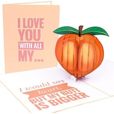 Imagem de PopLife Cartão pop-up 3D Cheeky Peach - Cartão engraçado para marido ou namorado - Cartão de dia dos namorados impertinente, cartão de aniversário sexy para ele, cartão de aniversário, só porque