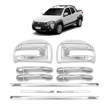 Imagem de kit Jogo aplique de maçaneta 4P + Par aplique de retrovisor com pisca + Friso Lateral Slim Esportivo Personalizado Strada 2009 2010 2011 2012 2013 2014 2015 2016 2017 2018 2019
