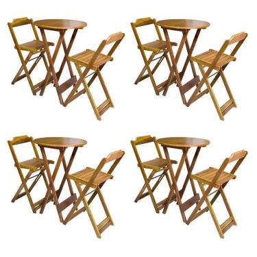 Imagem de Kit 4 Jogos de Mesa Bistrô de Madeira com 2 Cadeiras Dobravel Ideal para Bar e Restaura...