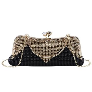 Imagem de RARITYUS Bolsa de mão feminina com strass brilhante para noite bolsa de pulso de cristal para formatura, casamento, coquetel, Preto, One Size