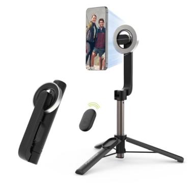 Imagem de PureGear Suporte de tripé magnético para bastão de selfie com controle remoto sem fio, compatível com MagSafe para iPhone 15/14/13/12 séries e telefones Android, suporte e suporte extensíveis de tripé