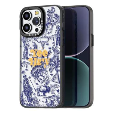 Imagem de casevivid Capa de telefone compatível com iPhone 15 Pro bonita estética - capa de telefone divertida moderna durável com alça de pulso - estampa de estampa de oeste selvagem feminino design para mulheres e meninas 6,1 polegadas preta