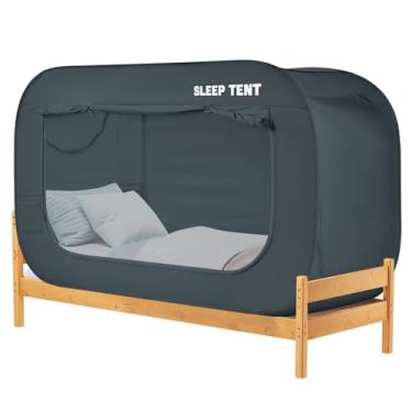 Imagem de YAVIL Barraca de cama com dossel para cama, barraca de sonho, privacidade, tamanho solteiro, para ambientes internos, cortina com moldura portátil, respirável com janela de malha mosquiteira para