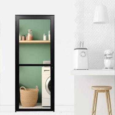 Imagem de Porta Visione de Alumínio Preto Linha Veneza 210x80 Lado Esquerdo Preto