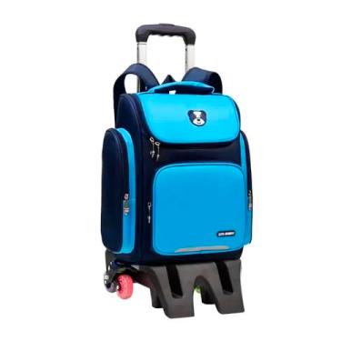 Imagem de Mochila Escolar Com 6 Rodinhas Resistente Impermeável Azul Claro Com Marinho
