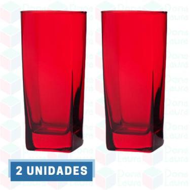 Imagem de Jogo 2 Copos Vidro Bali Quadrado Luxo 320ml Vermelho - PRATICASA, Bali