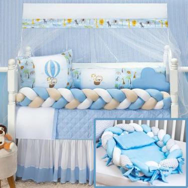 Imagem de Kit Berço Trança Safari Balão Leão Animais Girafa Verde + Ninho reduto