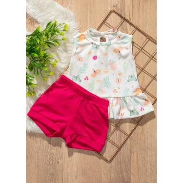 Imagem de Conjunto Bebê Verão Regata Estampa Borboleta e Shorts Pink - Maymbaby,