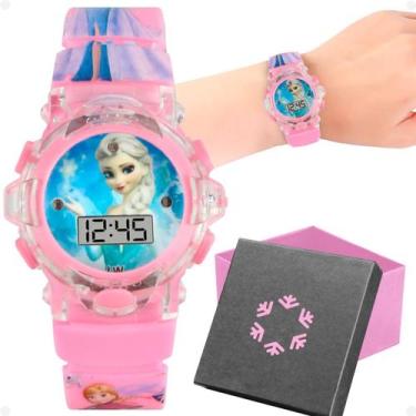 Imagem de relogio led infantil digital rosa silicone princesa original luz prese