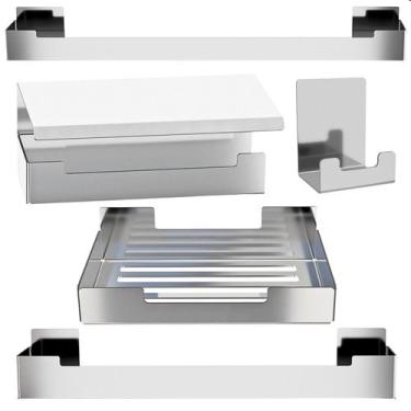 Imagem de Kit de Acessórios Para Banheiro Inox Com Adesivo 5 Pcs F.ELG - FassinS