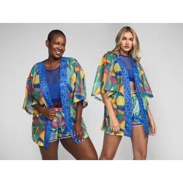 Imagem de Kimono Brasil Vista Magalu Mesh Copa Safári, Azul e Amarelo, Único