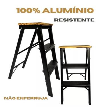 Imagem de Escada 3 Degraus Retrátil Dobrável Vira Banquinho Doméstica - HM GARCI