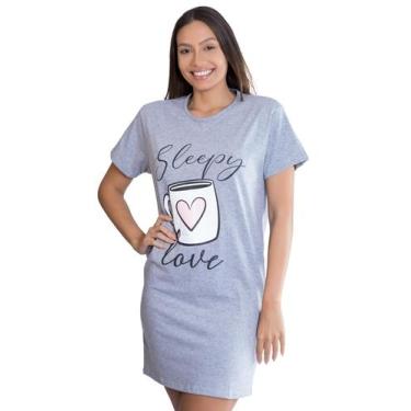 Imagem de Camisola Verão Feminino Curto Coração Empório Do Algodão, G, Cinza