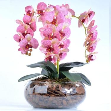 Imagem de Arranjo 4 Orquídeas Artificiais Rosa em Vaso de Vidro Nara - Vila das 