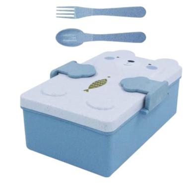 Imagem de Marmita Infantil Com Divisória 900ML com Colher e Garfo Lancheira infantil Escolar para Crianças e Bebê pode ir no Microondas (AZUL)