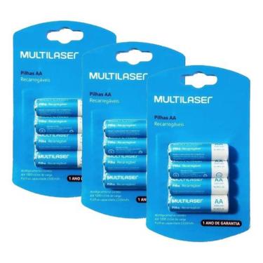 Imagem de Combo Pilhas Recarregáveis AA 2500 Mah Multilaser12 Unidades Microfone