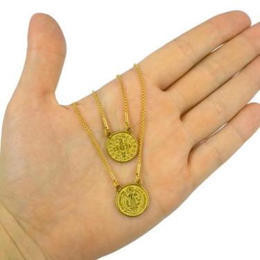 Imagem de Colar Escapulário Medalha de São Bento Aço Inox Dourado - Balaio de Sa